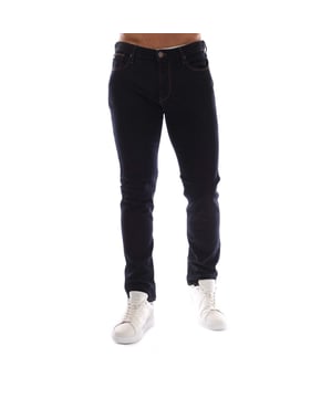 Mens Emporio Armani J06 Slim-Fit Jeans in blue.- Five-pocket styling.- Zip fly and button fastening.- Belt loops.- Leather brand patch.- Slim fit.- 98% Cotton  2% Elastane.- Ref: EM000121AMB001