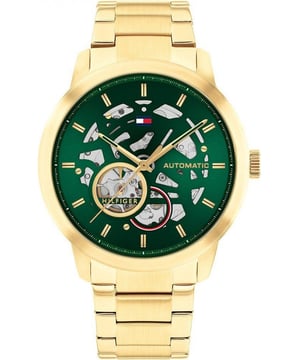 Tommy Hilfiger Herenhorloge Automatisch Goud&bull; Materiaal kastdeksel: Roestvrij staal&bull; Soort glas: Mineraal&bull; Materiaal Band: Roestvrij Staal&bull; Kleur kast: Goud&bull; Waterdichtheid: 50 m (5 ATM)&bull; Diameter: 43