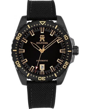 Tommy Hilfiger Herenhorloge Automatisch Zwart&bull; Materiaal kastdeksel: Roestvrij staal&bull; Soort glas: Mineraal&bull; Materiaal Band: Siliconen&bull; Kleur kast: Zwart&bull; Waterdichtheid: 50 m (5 ATM)&bull; Diameter: 42 mm
