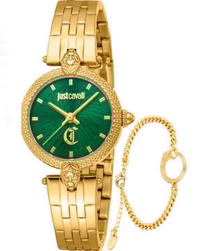 Functioneel en mooi om te dragen, deze Dames Mini Attraente Horloge en Armband Geschenkset JC1L330M0055 van Just Cavalli blijft jarenlang onvermoeibaar op je pols tikken. De Dames Mini Attraente Horloge en Armband Geschenkset JC1L330M0055 is het perfecte cadeau. Afmetingen (cm): 10x10x5