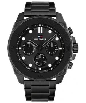 Tommy Hilfiger Herenhorloge Kwarts Zwart&bull; Materiaal kastdeksel: Roestvrij staal&bull; Soort glas: Mineraal&bull; Materiaal Band: Roestvrij Staal&bull; Kleur kast: Zwart&bull; Waterdichtheid: 50 m (5 ATM)&bull; Diameter: 49 mm