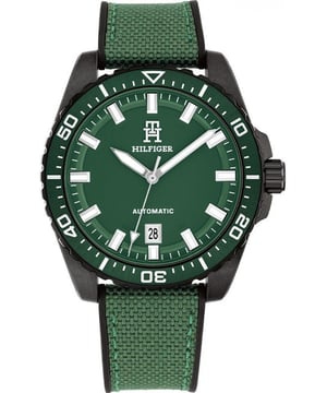 Tommy Hilfiger Herenhorloge Automatisch Zwart&bull; Materiaal kastdeksel: Roestvrij staal&bull; Soort glas: Mineraal&bull; Materiaal Band: Nylon&bull; Kleur kast: Zwart&bull; Waterdichtheid: 50 m (5 ATM)&bull; Diameter: 42 mm