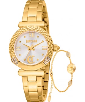Functional and heard wearing, this Ladies Curiosa Watch and Bracelet Gift Set JC1L332M0055 by Just Cavalli will keep ticking away tirelessly on your wrist for many years to come. The Ladies Curiosa Watch and Bracelet Gift Set JC1L332M0055 is the perfect gift.  Dimensions (cm): 10x10x5