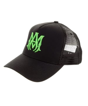 The Amiri MA Logo Black Trucker Hat combines classic style with premium quality, crafted from 100% cotton for lasting comfort and durability. Made in the USA, this hat features the iconic Amiri MA logo, making it a standout accessory for any casual or streetwear outfit. Its breathable fabric and adjustable fit ensure all-day wearability, while the sleek black design adds a versatile edge to your wardrobe. Elevate your look effortlessly with this must-have trucker hat that blends timeless appeal with modern flair