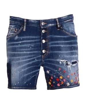 Elevate your casual wardrobe with the Dsquared2 Dan Commando Short in Dark Blue Denim. Crafted from a premium blend of 98% cotton and 2% elastane, these shorts offer exceptional comfort and a slight stretch for ease of movement. The rich navy blue hue adds a versatile, stylish touch perfect for any summer outing or relaxed day. Designed with attention to detail, these men's shorts combine durability with a modern fit, making them an essential piece for those who value both fashion and functionality. Upgrade your look with these timeless denim shorts that promise lasting style and comfort