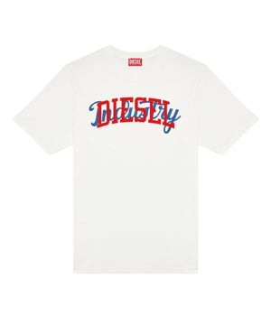 Elevate your casual wardrobe with the Diesel Bold Industry Logo White T-Shirt. Crafted from 100% cotton, this tee offers exceptional comfort and breathability for all-day wear. Its crisp white fabric provides a clean, versatile base, while the bold Diesel logo adds a striking, modern edge to your look. Perfect for pairing with jeans or layering under jackets, this T-shirt combines style and quality effortlessly, making it a must-have staple for any man seeking both comfort and contemporary fashion