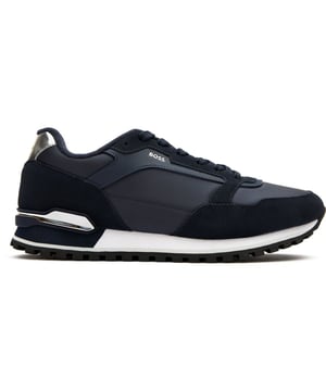 The BOSS Parkour trainers fuse style and performance in a striking navy design. Crafted with a luxurious nylon upper that delivers both sophistication and durability, these running-inspired shoes are built for everyday adventures. The lightweight EVA rubber outsole provides excellent traction while reducing fatigue during extended wear. Their sleek profile and premium construction ensure these trainers will remain a versatile staple in your collection, pairing effortlessly with both casual and smart-casual outfits.