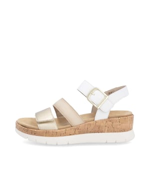 These women's open-toe wedge sandals feature a leather upper, textile lining, and PU sole for comfort and breathability, ideal for casual wear