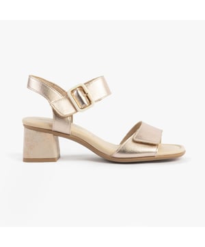 These women's open-toe sandals feature a leather upper, textile lining, synthetic sole, and a comfortable block heel. Ideal for casual wear with breathable design and relaxed fit