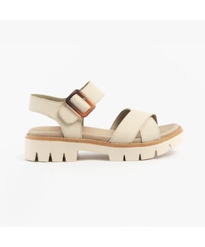 These women's open-toe sandals feature a leather upper, breathable lining, and a comfortable block heel. Ideal for casual wear, they have a relaxed fit and secure buckle closure