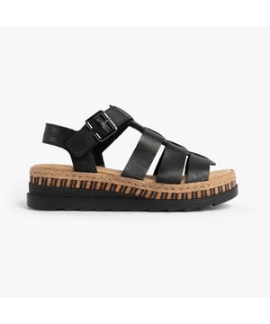 These women's open-toe wedge sandals feature coated leather uppers, breathable lining, and a PU sole, offering comfort and a secure buckle closure for casual wear