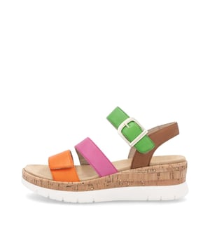 These women's open-toe wedge sandals feature a leather upper, textile lining, and PU sole for comfort and breathability, perfect for casual wear