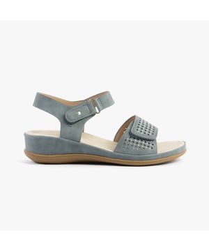 These women's open-toe wedge sandals feature faux leather uppers, synthetic lining, and PU soles, offering comfort with a low heel and touch fasten closure for casual wear