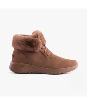 These ankle boots feature a suede upper, faux fur lining, and a rubber sole for comfort. With a low heel and lace-up closure, they suit casual wear