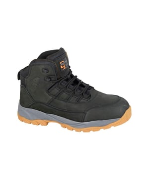 The Grafters Johnson Safety Men's Boots in black nubuck are built for tough environments, offering both protection and comfort throughout the day. These water-resistant S3-rated hiker-style boots feature a steel safety toe cap and a composite midsole, providing reliable protection against impact and underfoot hazards. The durable Rubber/EVA sole meets HRO standards for heat resistance and SRA standards for slip resistance, ensuring dependable grip on a variety of surfaces. Designed with a supportive hiker boot profile and crafted from high-quality materials, these boots are an ideal choice for demanding workplaces where safety and durability are essential.

-Water resistant Nubuck upper
 - Lace-up closure
 - Steel toe cap
 - Slip resistant
 - Durable rubber / EVA sole
 - S3-rated Safety boots
 - Grafters branding