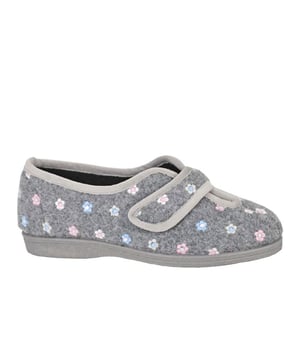 Experience a perfect blend of style and convenience with the Sleepers Matilda Touch Fastening Womens Slipper. Crafted from soft grey floral embroidered textile, this elegant slipper features a practical V-cut design with an easy touch fastening for a secure, adjustable fit. The cosy textile lining ensures warmth and comfort, while the durable vulcanised rubber sole provides reliable grip and support for confident indoor wear. Ideal for those seeking both charm and functionality in their everyday slippers.
 
 - Floral embroidered textile upper
 - V-cut design
 - Touch fastening closure
 - Cosy textile lining provide 
 - Vulcanised rubber sole
 - Sleepers branding