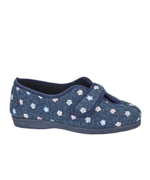 Experience a perfect blend of style and convenience with the Sleepers Matilda Touch Fastening Womens Slipper. Crafted from soft navy floral embroidered textile, this elegant slipper features a practical V-cut design with an easy touch fastening for a secure, adjustable fit. The cosy textile lining ensures warmth and comfort, while the durable vulcanised rubber sole provides reliable grip and support for confident indoor wear. Ideal for those seeking both charm and functionality in their everyday slippers.
 
 - Floral embroidered textile upper
 - V-cut design
 - Touch fastening closure
 - Cosy textile lining provide 
 - Vulcanised rubber sole
 - Sleepers branding