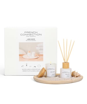 Bring a sense of calm and coastal freshness into your home with the French Connection Pastel Collection – Linen White Gift Set. Infused with the refreshing Seasalt & Coconut fragrance, this charming duo offers an effortless blend of style and serenity. This elegant set includes: 50ml Reed Diffuser – Featuring a gentle yet long-lasting scent, this diffuser comes with six reeds for consistent fragrance release, creating a light and airy ambiance inspired by ocean breezes and creamy coconut. 50g Scented Candle – A petite one-wick candle made with over 51% shea butter wax, delivering a clean burn and beautifully layered scent. Finished with a natural bamboo lid, it adds a touch of eco-luxe to any space. Perfectly sized and thoughtfully designed, this gift set is ideal for smaller spaces, bedside tables, or as a stylish gift for someone who appreciates soft, fresh scents and minimalist décor.