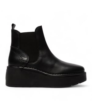 Step up your autumn style with the Fly London HELY268FLY ankle boots. Designed to turn heads, this standout style features a chunky platform sole and elevated heel for a bold, modern look. The sleek leather upper is paired with elastic side gussets, making them easy to pull on and off while ensuring a snug, comfortable fit. With Fly London's signature rear quarter stamp and a 3-inch heel, these boots perfectly blend fashion and function — ideal for everyday wear or dressing up casual outfits.

Upper: Leather
Lining: Microfiber
Outsole: TR Rubber
Heel Height: 3 inch
Insole: Microfiber
Style: Pull-on with elastic side gussets
Features: Platform sole, Comfort