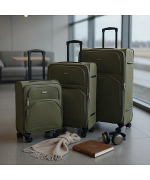 Werten Sie Ihre Reiseutensilien auf mit dem 8-Rollen-Leichtkofferset in 3 Größen (Kabinenkoffer, Mittel & Groß), das auf Stil, Haltbarkeit und Zweckmäßigkeit ausgelegt ist. Dieses Weichschalen-Gepäckset ist aus hochwertigem Nylon gefertigt und bietet eine elegante Optik und außergewöhnliche Leistung für alle Ihre Reisen. Eigenschaften: Leichtes Nylonmaterial: Robust und dennoch leicht, sodass es einfach zu handhaben ist und eine lange Lebensdauer gewährleistet. Erweiterbares Design (Mittel & Groß): Bietet Flexibilität mit über 20 % zusätzlicher Lagerkapazität Sicheres Schloss: Hält Ihre Sachen sicher mit integriertem Zahlenschloss 4x Doppelräder mit 360°-Mobilität: Gewährleistet müheloses Manövrieren auf verschiedenen Oberflächen. Ergonomischer Teleskopgriff: Auf Komfort und einfache Handhabung ausgelegt. Organisierter Innenraum: Beinhaltet Zurrgurte, Fächer mit Reißverschluss und Netzteiler für müheloses Packen. Größen und Spezifikationen: Kabine: Maße: 48 x 37 x 20 cm, Gewicht: 2,70 kg, Fassungsvermögen: 36 l, Mittel: Maße: 54 x 41 x 26,5 cm, Gewicht: 3,20 kg, Fassungsvermögen: 64 l, Groß: Maße: 73,5 x 45 x 29,5 cm, Gewicht: 3,90 kg, Fassungsvermögen: 98 l. Dieses vielseitige Kofferset eignet sich perfekt für alle Arten von Reisen, egal ob Kurztrip oder längerer Urlaub. Das schlanke Design sorgt für zeitlose Eleganz, während die leichte Konstruktion und die fortschrittlichen Funktionen unvergleichlichen Komfort bieten. Reisen Sie mit leichtem Gepäck, clever und selbstbewusst mit diesem Premium-Kofferset.