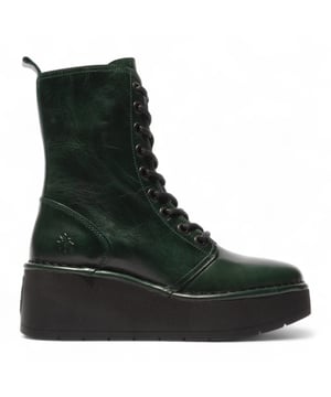 Add bold comfort to your wardrobe with the Fly London HAIT273 ankle boots. Crafted from premium leather and lined with soft microfiber, these lace-up boots are built for everyday wear with a fashion-forward edge. A side zip makes slipping them on easy, while the foam-padded footbed offers cushioned support. Set on a chunky 3-inch rubber wedge platform, they deliver excellent grip, traction, and elevation without sacrificing comfort.

Upper: Premium Leather
Lining: Microfiber
Insole: Foam-padded, microfiber-lined
Sole: Durable Rubber platform
Closure: Lace-up with side zip
Heel Height: 3 inches (approx. 7.6 cm)
Style: Chunky platform ankle boots
Features: Cushioned footbed, great grip & traction, ideal for all-day wear