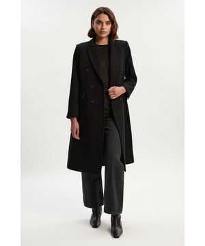 Wool Fitted Double Breasted Tailored Midi Coat