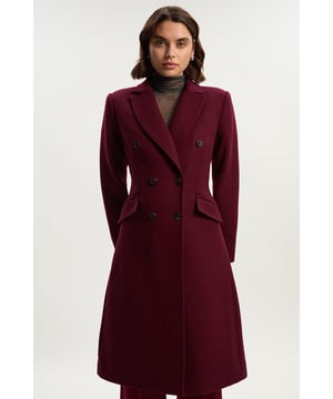 Wool Fitted Double Breasted Tailored Midi Coat