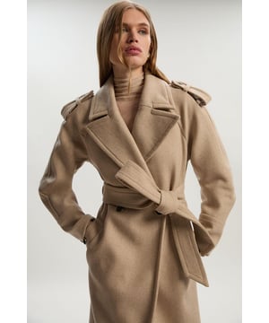 Wool Tailored Belted Midi Coat
