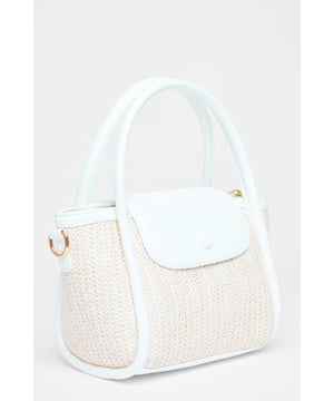- Woven finish - Faux leather trim - Zip closure - Detachable strap - Top handle - Length: 19cm - Depth: 11.5cm - Height: 16cm approx
