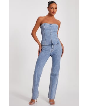 - Denim finish - Cross diamante detail - Corset style - Model height: 5'6" - Model wears uk 8 / us 4 / eur 36 - Always check the wash care label - Cool hand wash with mild detergent
