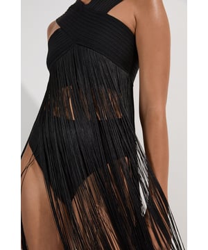 Bandage V Neck Cut Out Fringed Bikini Top