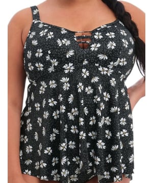 Elomi Non Wired Moulded Tankini Top. Upper back panel has a powernet lining to anchor the cups. Product is recommended hand wash only.