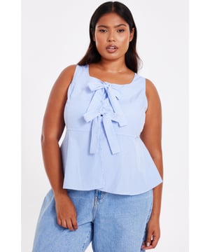 - Square neck - Striped pattern - Tie front details - Peplum hem - Model height: 5'7" - Model wears uk 18 / us 14 / eur 46 - Always check the wash care label - Cool hand wash with mild detergent