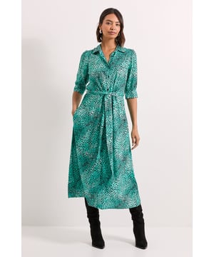 Blue Animal Midi Shirt Dress