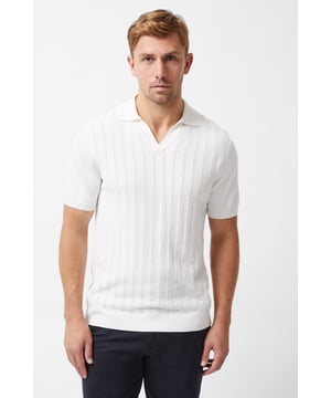 This trophy knit polo shirt from French Connection is a wardrobe staple. Features all-over knit design, open collar, short sleeves, ribbed elasticated hems. Made from cotton blend fabric to ensure comfort and high quality.
