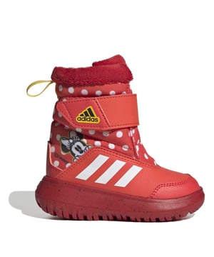 Wherever little ones wander  Disney's Minnie Mouse goes with them. These infants' adidas shoes are made for a wide fit to give growing feet room to stretch and flex. The soft upper provides plenty of coverage in cold weather. Simply fasten the hook-and-loop strap  and your little one will be ready for their next outdoor adventure.  Made with a series of recycled materials  this upper features at least 50% recycled content. This product represents just one of our solutions to help end plastic waste.Easy-on boots for Disney fans  made in part with recycled materials.Hook-and-loop strap closureSoft synthetic upperMinnie mouse printed graphic©DisneyWide fitRubber outsole