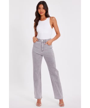 - Denim finish - Diamante sides - High waisted - Straight leg - Model height: 5'8" - Model wears uk 8 / us 4 / eur 36 - Always check the wash care label - Cool hand wash with mild detergent