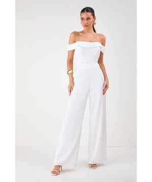 Elegant Bardot neckline with sophisticated folded detail for a striking off-shoulder silhouette
        Luxurious satin fabric that catches the light beautifully as you move
        Flattering structured bodice that enhances your natural shape
        Dramatic wide leg design offering both comfort and statement style
        Floor-sweeping length perfect for creating a statuesque appearance
    
    Command attention at your next special occasion in this show-stopping Misspap jumpsuit. The striking Bardot neckline frames your dcolletage whilst the structured bodice creates a flattering silhouette that transitions into flowing wide legs for dramatic effect. Style with statement earrings and sleek heels as seen on our model for maximum impact at formal events. This versatile piece works brilliantly for weddings, graduation ceremonies or evening soires - simply switch up your accessories to suit the occasion. For cooler evenings, layer with a tailored blazer or delicate wrap without compromising on glamour. The all-in-one design offers effortless sophistication whilst ensuring you stand out from the crowd.