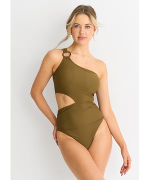 Eleva tu estilo junto a la piscina con nuestro bañador Olive One Shoulder Ring Detail Cutout. Este elegante bañador de una pieza cuenta con un exclusivo detalle de anillas y un diseño recortado que atraerá todas las miradas. El lujoso color oliva añade un toque de sofisticación a tu look playero. Prepárate para causar sensación con este exclusivo bañador.
