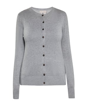 Wir stellen den zeitlosen und vielseitigen Cardigan vor. Dieser mit größter Sorgfalt gefertigte klassische Cardigan verfügt über lange Ärmel, einen Rundhalsausschnitt und Knopfdetails für einen Hauch von Eleganz. Perfekt für den Lagen-Look oder als eigenständiges Kleidungsstück, eine unverzichtbare Ergänzung für jede Garderobe.  Strickjacke