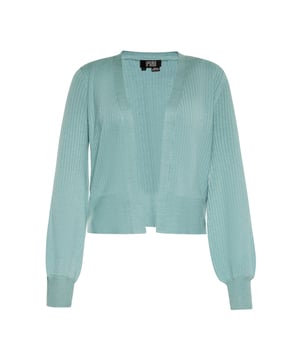 Wir präsentieren einen Damen-Cardigan mit ausgeprägter Rippstruktur, V-Ausschnitt und knopfloser Vorderseite. Dieses locker sitzende Kleidungsstück fällt elegant bis knapp unter die Taille, während die langen Ärmel mit gerippten Bündchen für zusätzlichen Stil sorgen.  Strickjacke
