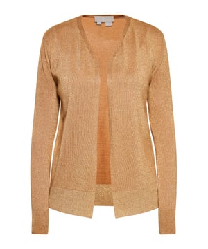 Betonen Sie Ihren Stil mit dieser offenen Strickjacke im Metallic-Look, einer schicken Ergänzung für jede Garderobe. Es ist aus feinem Strickstoff gefertigt und bietet Wärme und Komfort. Mit langen Ärmeln und glänzendem Finish ist dieser elegante Cardigan perfekt, um Ihr Outfit mühelos aufzuwerten.  Strickjacke