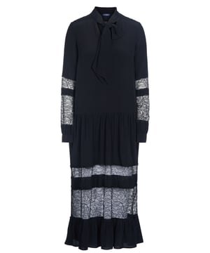 100% Viscosa; vestido Trussardi Jeans; Modelo: 56D001681T001504 K299; fabricado con alta calidad; escote en V; cintas para atar en el cuello; corte largo; detalles del logo Trussardi Jeans