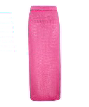 Wir stellen Ihnen unseren atemberaubenden Damenrock mit hoher Taille vor, der aus einem zarten Strickstoff gefertigt ist und ein aufwendig durchbrochenes Muster für einen halbtransparenten Look aufweist. Die körpernahe Silhouette wird nach unten hin leicht ausgestellt. Ein fester und dehnbarer Bund sorgt für einen bequemen und sicheren Sitz, während die dekorative Kante diesem Must-Have-Teil eine einzigartige Note verleiht.  Rock