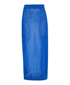 Wir stellen Ihnen unseren atemberaubenden Damenrock mit hoher Taille vor, der aus einem zarten Strickstoff gefertigt ist und ein aufwendig durchbrochenes Muster für einen halbtransparenten Look aufweist. Die körpernahe Silhouette wird nach unten hin leicht ausgestellt. Ein fester und dehnbarer Bund sorgt für einen bequemen und sicheren Sitz, während die dekorative Kante diesem Must-Have-Teil eine einzigartige Note verleiht.  Rock