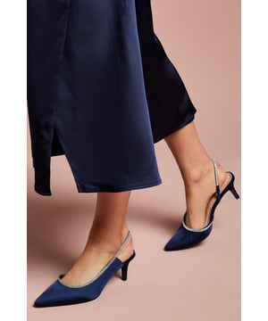 Wide Fit Sabrina Satin Diamante Trim Slingback High Stiletto Court Shoes