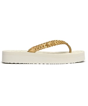 The Michael Kors Zaza brings effortless sophistication to your summer wardrobe with its sleek natural colorway and signature chain-effect straps. These versatile slides transition seamlessly from poolside lounging to casual city strolls, while the durable PVC upper and rubber sole ensure lasting comfort. The understated MK branding adds that perfect touch of luxury to your everyday essentials.