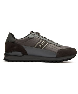 The Boss Parkour combines urban style with running-inspired design in a sleek dark grey and black silhouette. Crafted with premium nylon uppers offering a luxurious finish while maintaining breathability, these men's trainers deliver exceptional comfort for daily wear. The lightweight EVA rubber outsole provides reliable traction and long-lasting durability without weighing you down. Perfect for casual outings or active days, BOSS delivers their signature refined aesthetic in a performance-ready package.