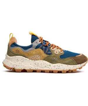 Flower Mountain Yamano 3 combines outdoor ruggedness with urban style in this distinctive blue runner. The thoughtful blend of nylon and suede creates a textured upper that stands out, while the leather patch adds a touch of premium branding. Performance meets comfort with natural cork insoles that fight odor-causing bacteria, and the lightweight EVA midsole delivers exceptional cushioning. Practical pull tabs on the heel and tongue make these easy to slip on when adventure calls. The perfect balance of functional design and distinctive Japanese-inspired aesthetics.