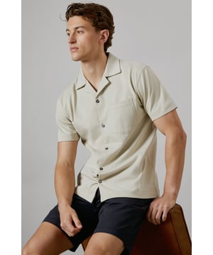 Off White Short Sleeve Revere Collar Jersey Shirt